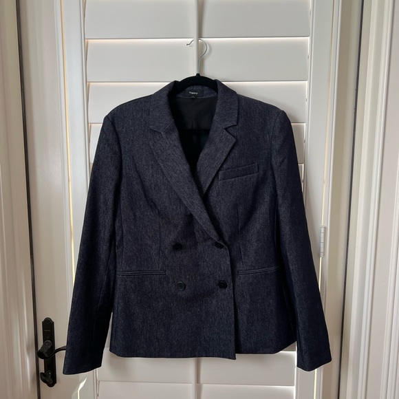 Theory Double Breasted Denim Blazer Size 10 - Picture 1 of 8